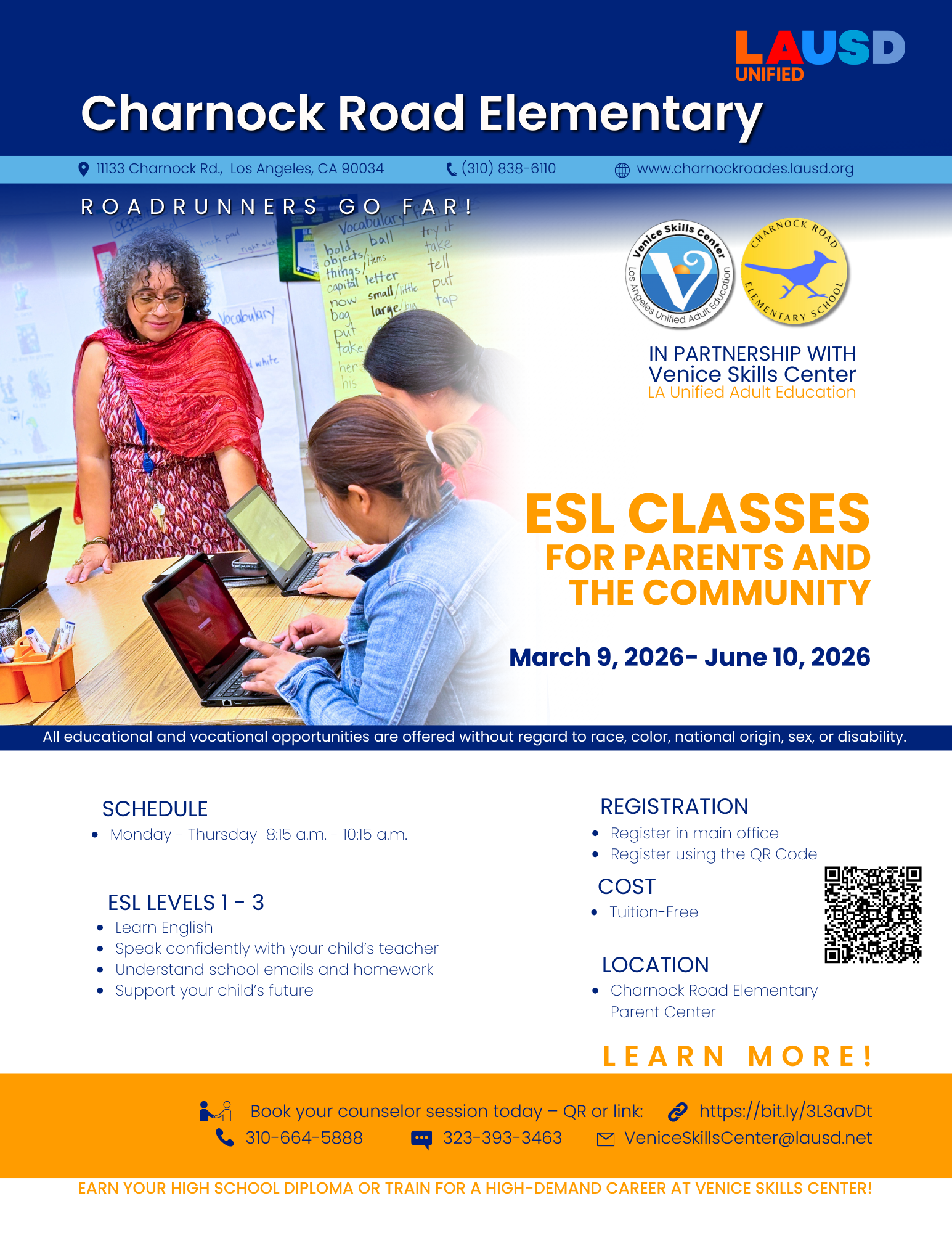 【英語】Organization Excutive Course 4 Free Adult Classes – Families – Charnock Road Elementary
