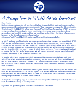 A Message from the SH Athletic Department