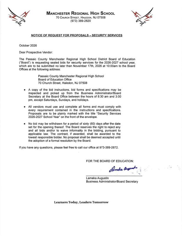 Legal Notice - NOTICE OF REQUEST FOR PROPOSALS - SECURITY SERVICES