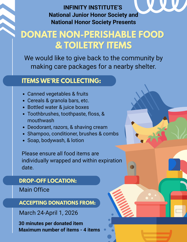 Infinity Institute's NJHS/NHS Students Launch Community Donation Drive Featured Photo