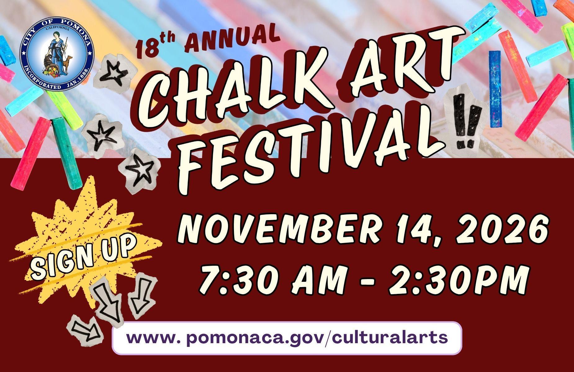 18th Annual Chalk Art Festival - November 14, 2026 City of Pomona, Shuffle banner image