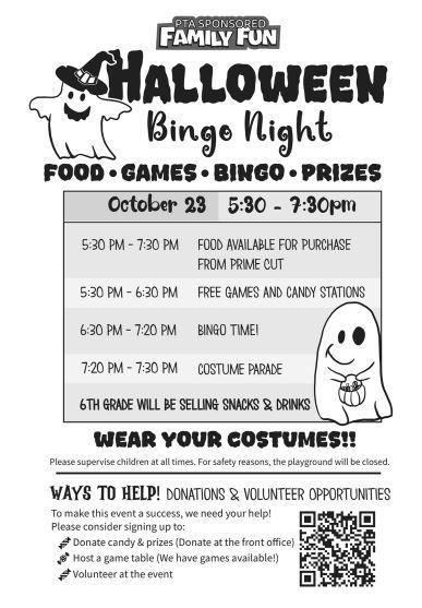 Halloween Bingo Night October 23rd - English
