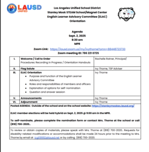 ELAC Parent Orientation Agenda English