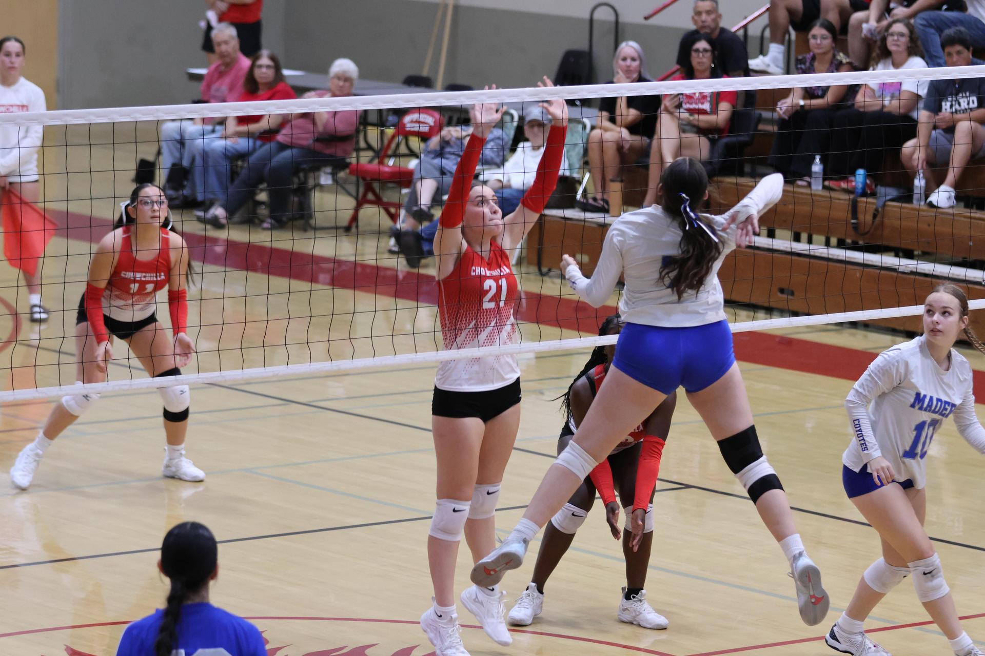 Varsity girls Volleyball playing vs. Madera 36
