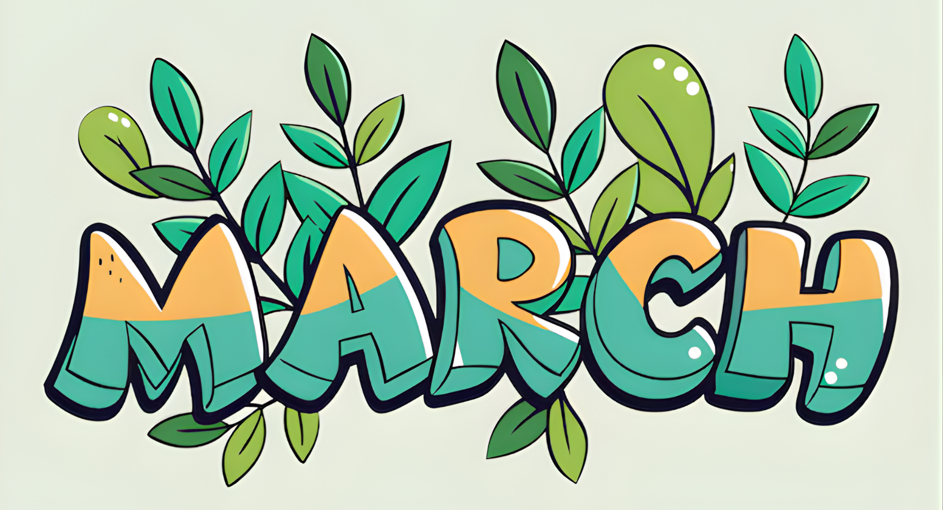March poster with green leaves