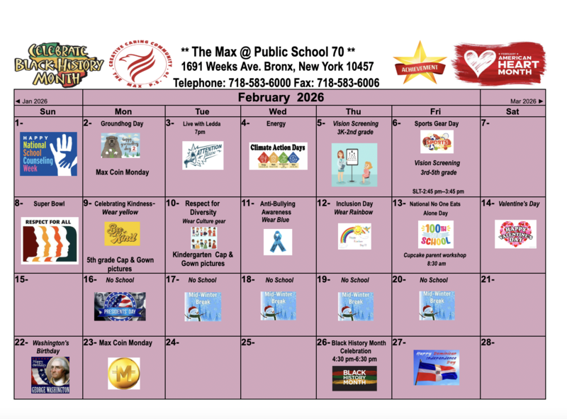 February Events Calendar Clipart of PDF file