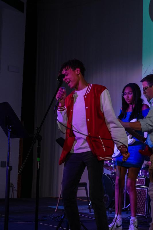 Student singing passionately