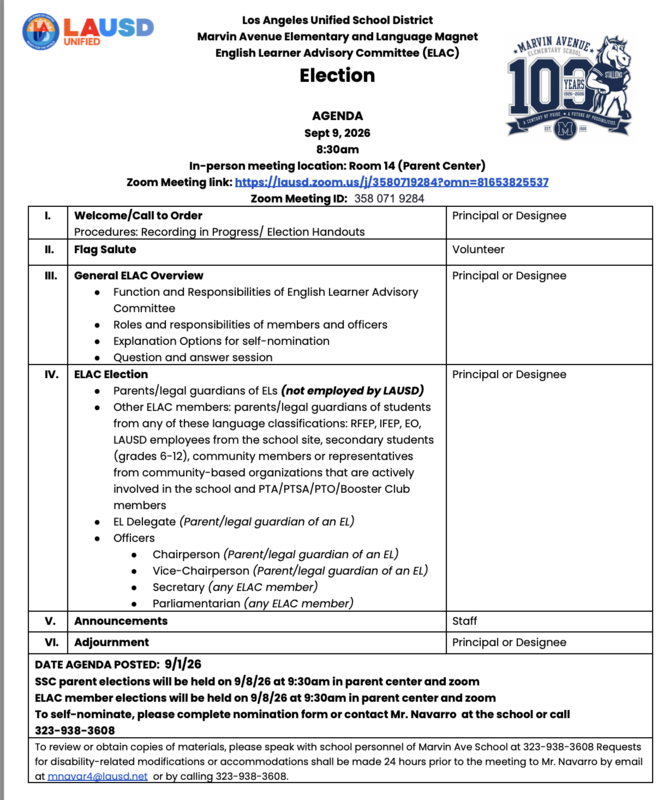 ELAC agenda