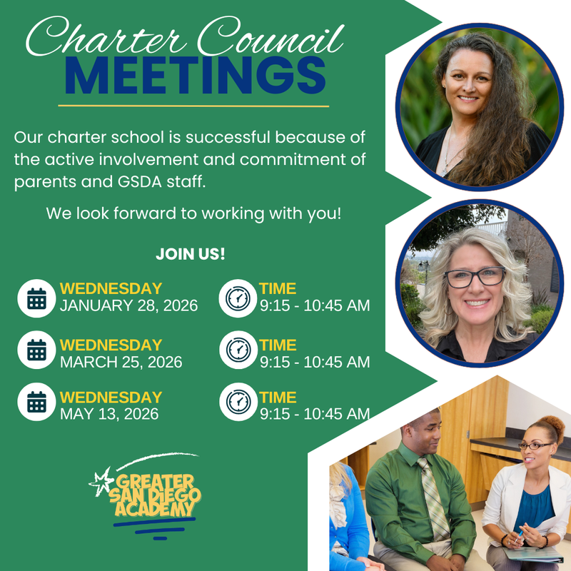 Info graphic with Charter Council Meeting dates and times, photos of Admins and our logo