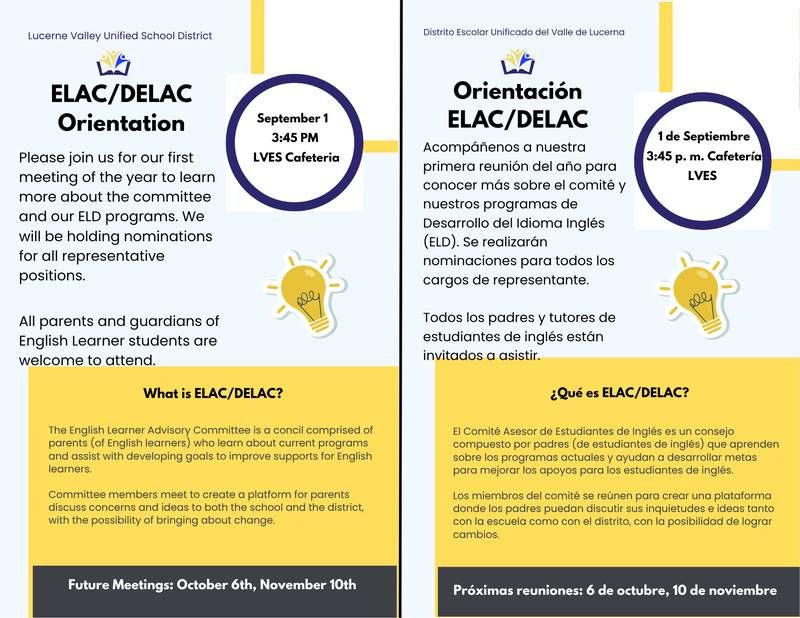 ELAC/DELAC Meeting on September 1st