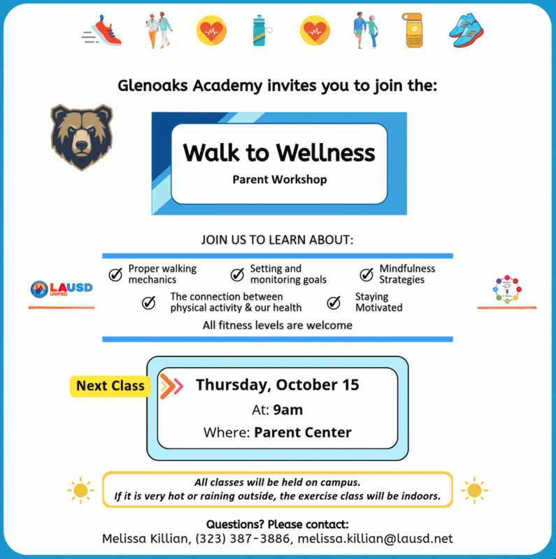 Flyer for walk to wellness parent workshop