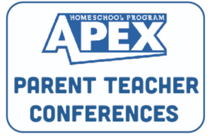 APEX Parent teacher conference announcement in blue bubble letters