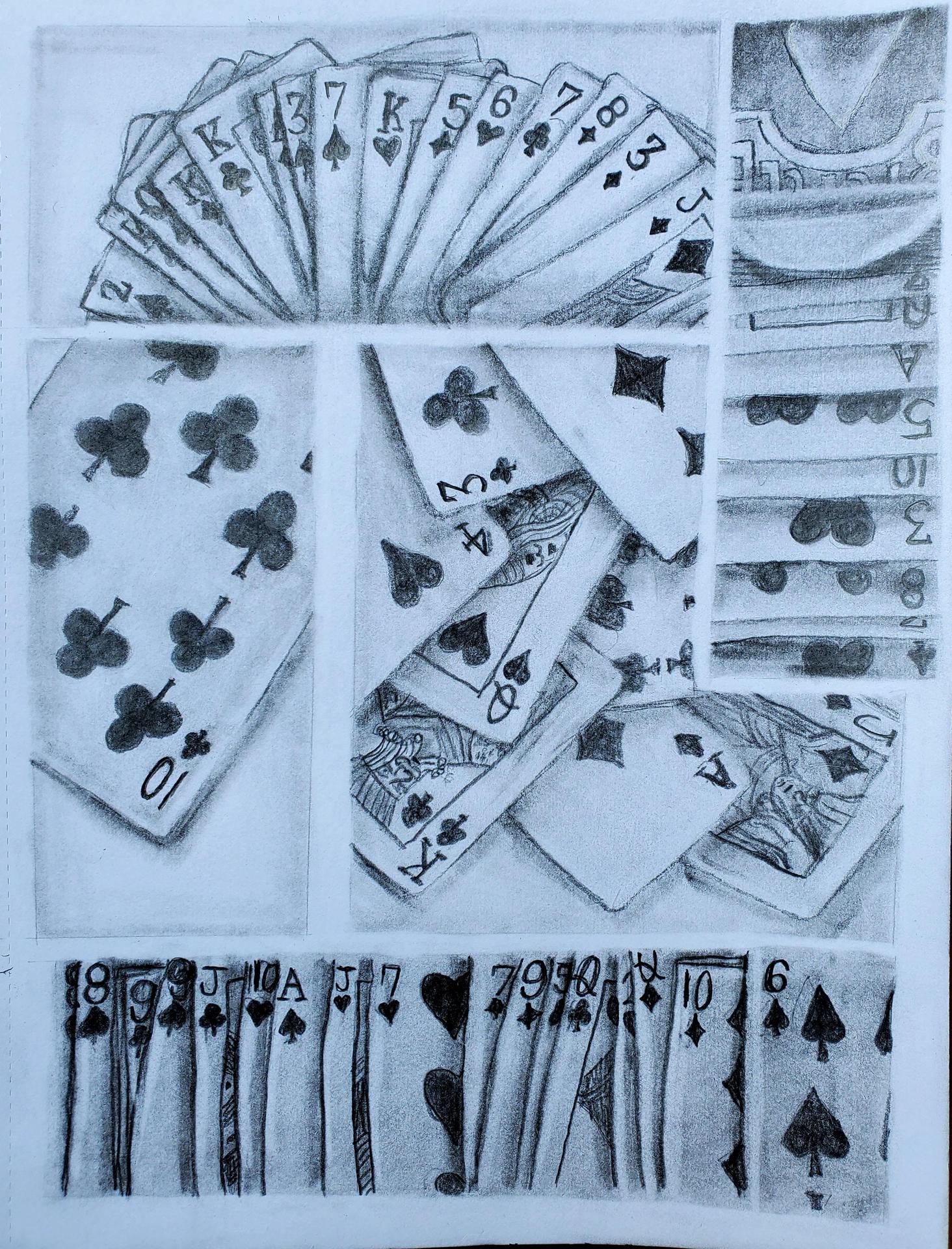 playing cards pencil drawing