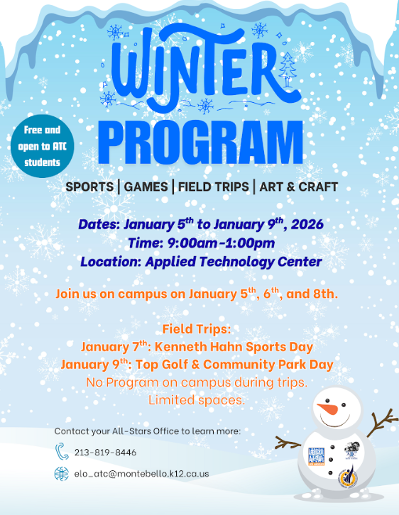 after school winter program hours and schedule flyer