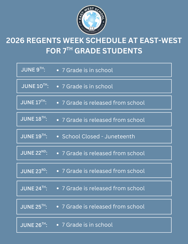 2026 Regents Exams Week Special Schedule for 7th Grade
