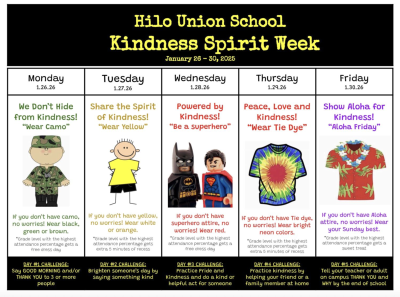 🌈 Get Ready for Kindness Spirit Week at Hilo Union School! Featured Photo