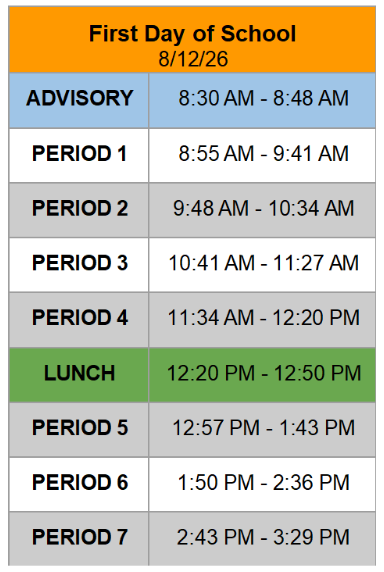 First Day of School Schedule