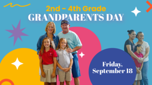 Celebration scene featuring children with their grandparents for Grandparents Day.