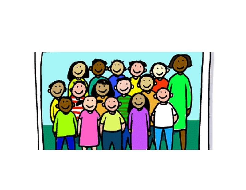 Clip art of a class posing for a photo