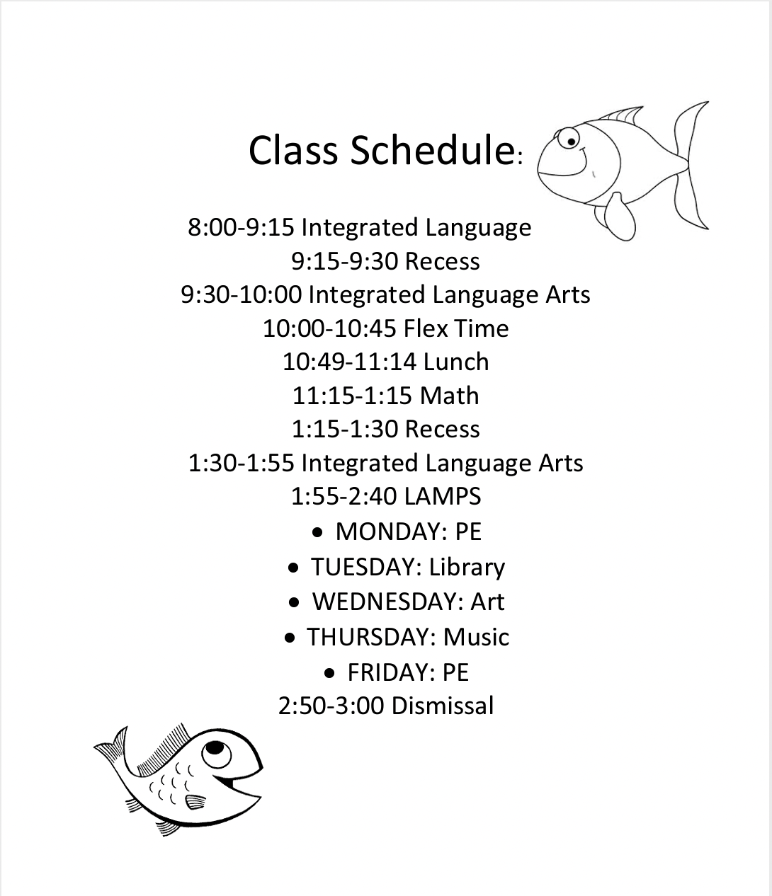 Class Schedule Raquel Snyder Ellendale Elementary