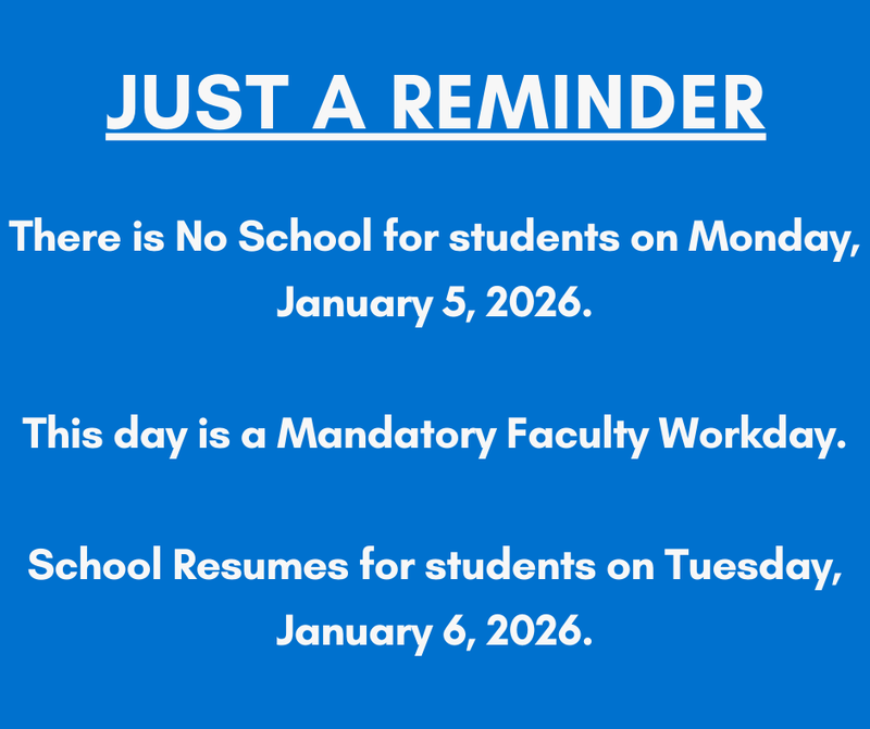 No School for Students - Monday, January 5, 2026