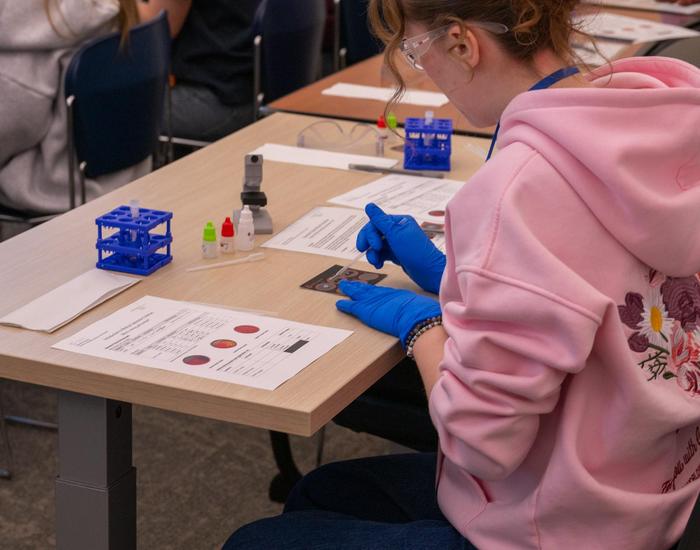 Students using swabs and testing for chemicals