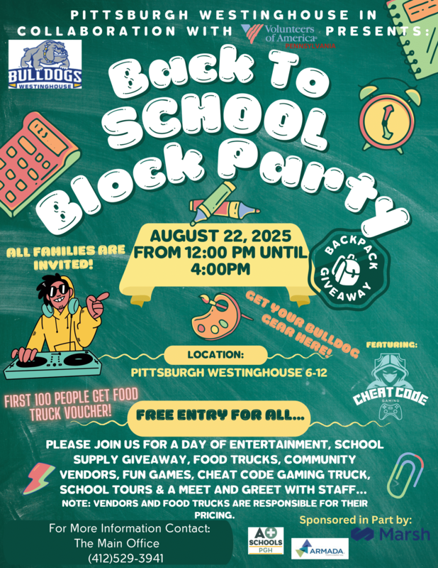 Pittsburgh Westinghouse's Back-to-School Block Party Flyer