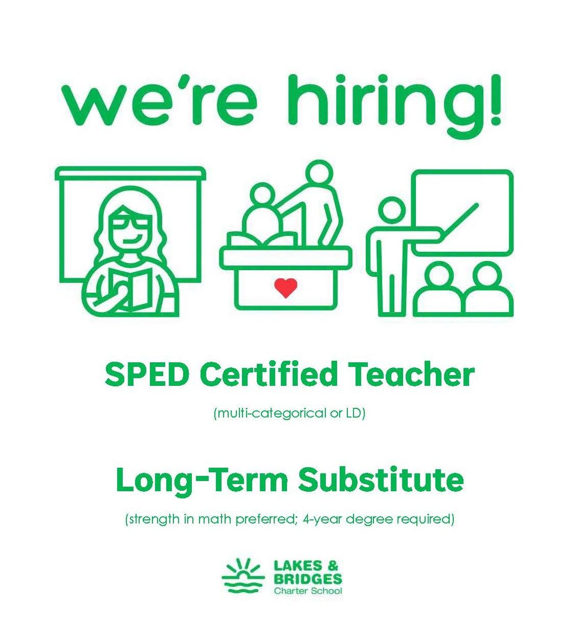 We're Hiring! SPED Teacher, Long-Term Sub