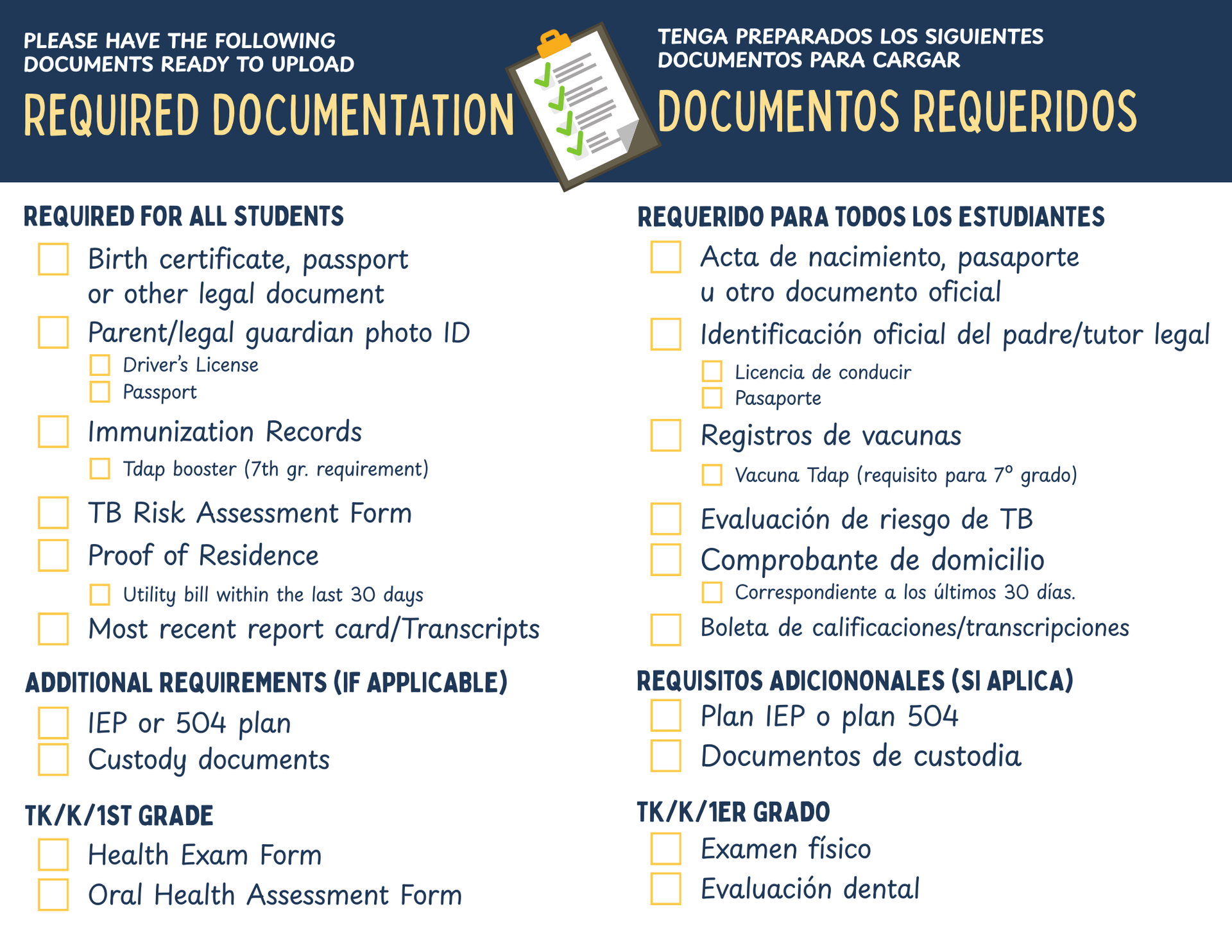 checklist for back to school paperwork
