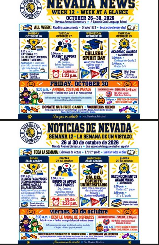 Week 12 Week at a Glance/ Semana 12 La Semana De Un Vistazo Featured Photo