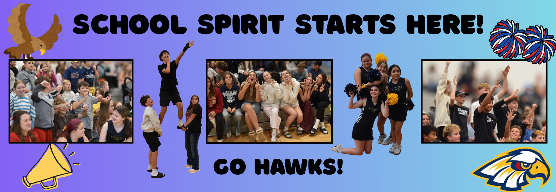Pictures of students in the stands and performing at our first spirit assembly.