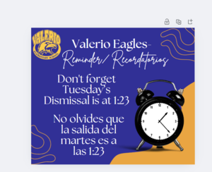 tuesday dismissal is at 1:23