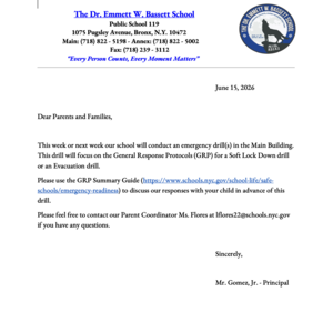 Drill Soft Lock Down Letter June 2026