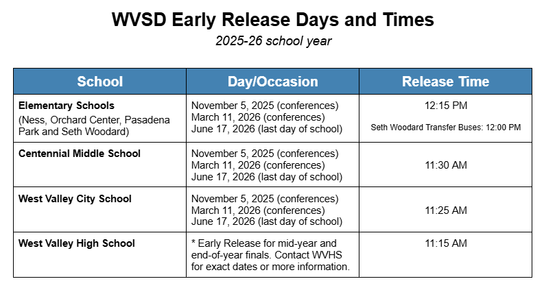 calendar with early release dates