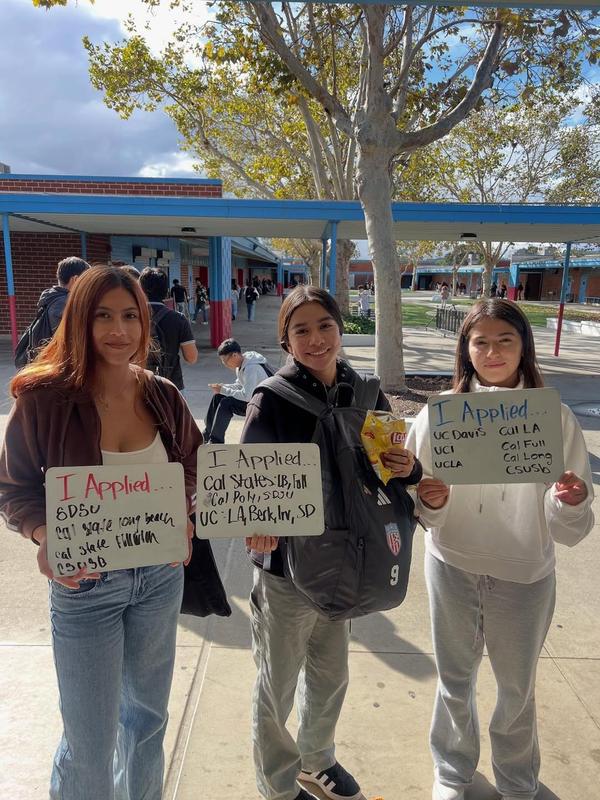 three students wrote their college of choice and their application status