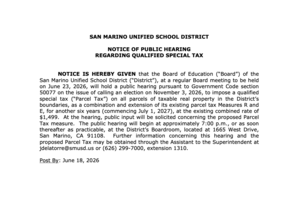 NOTICE OF PUBLIC HEARING REGARDING QUALIFIED SPECIAL TAX