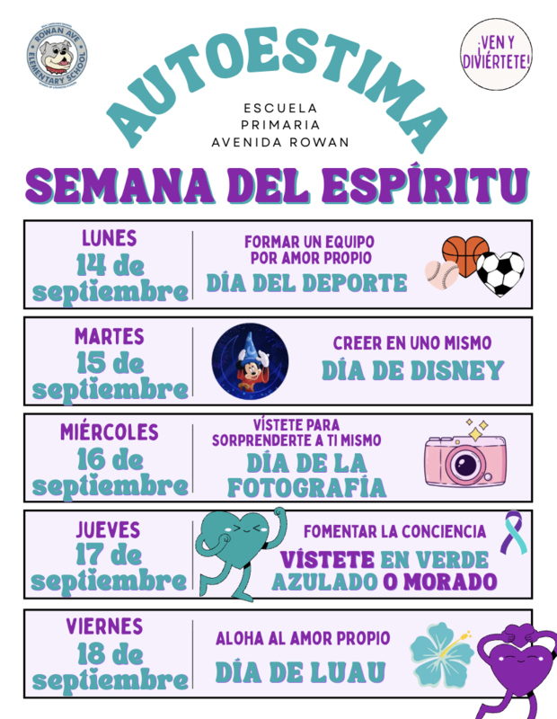 September self love spirit week flyer in Spanish