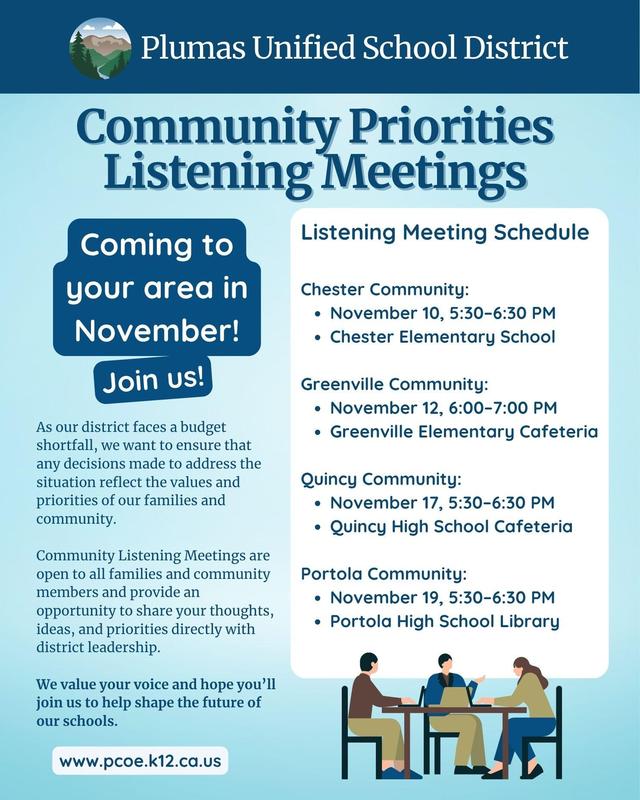 Blue flyer with community meeting dates