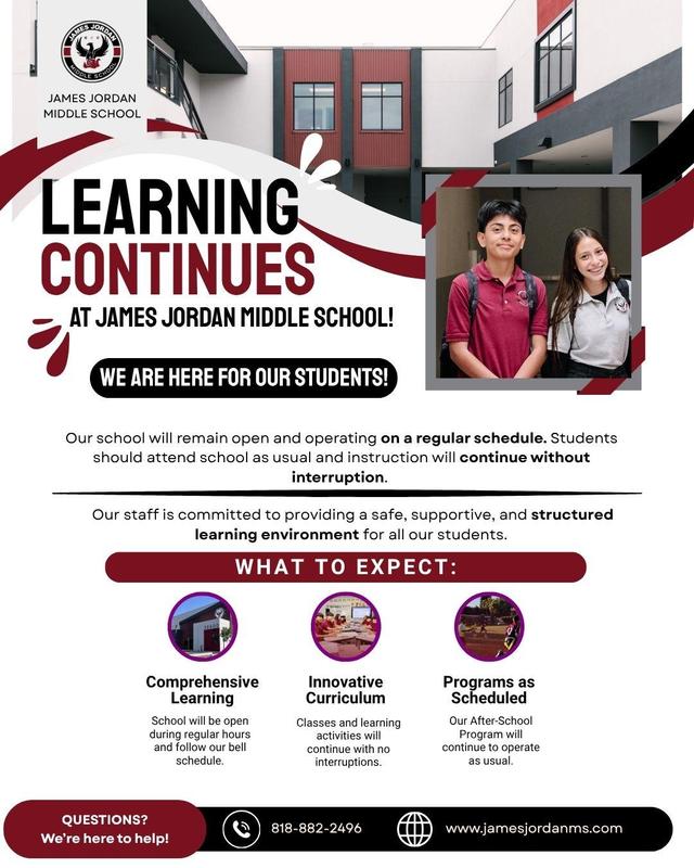 JJMS will remain OPEN on Tuesday, April 14th. / JJMS permanecerá ABIERTO el martes 14 de abril. Featured Photo