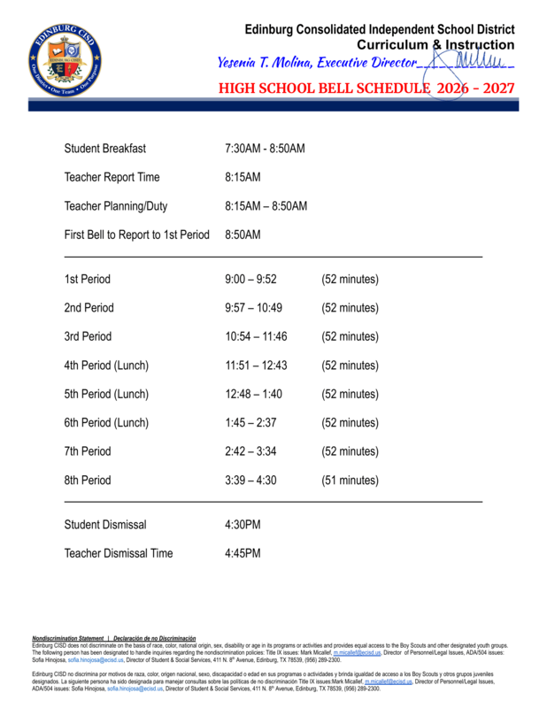 2026-2027 Bell Schedule