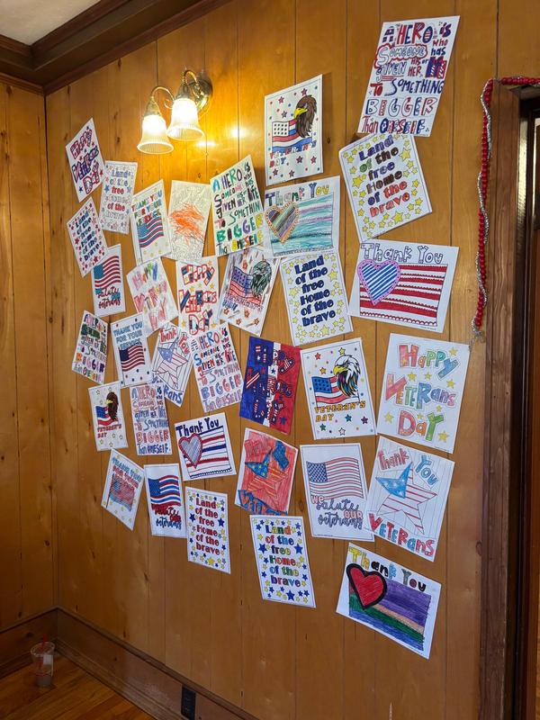 Cards student drew on wall honoring Veterans