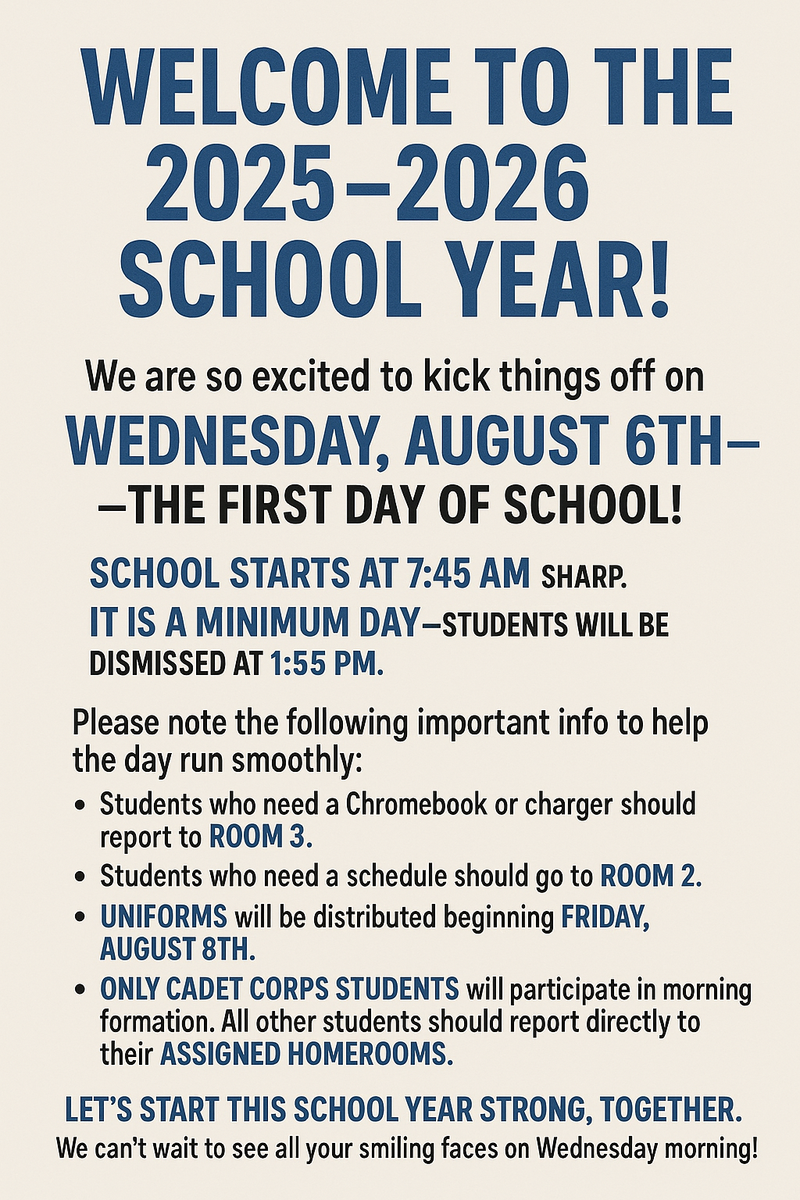 Back to school on August 6th, minimum day schedule