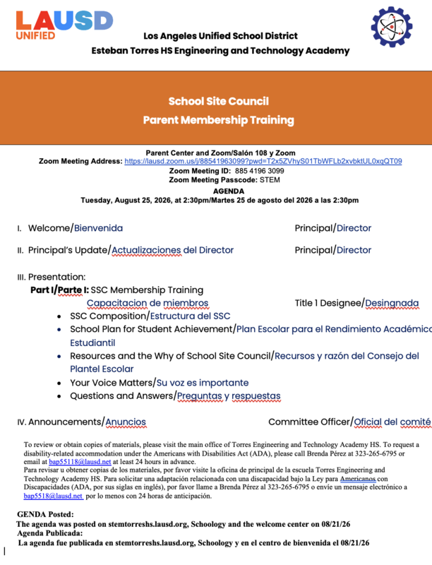 SSC Parent Member Training