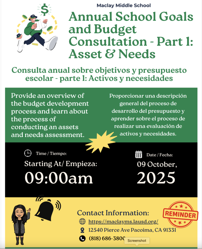 Annual School Goals and Budget Consult Meeting Flier