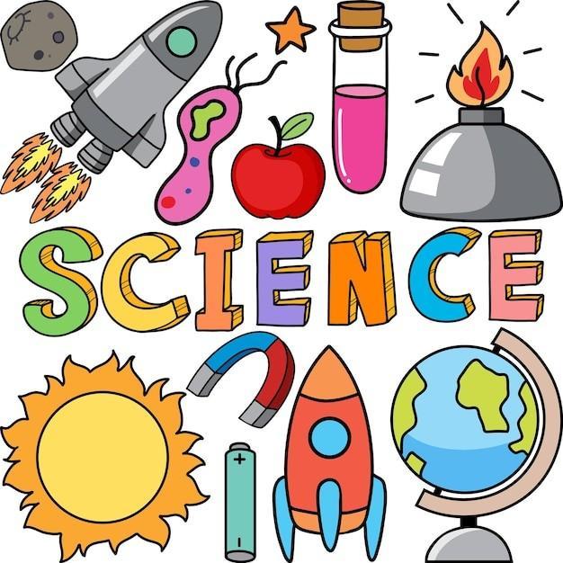 The word Science surrounded by various scientific objects