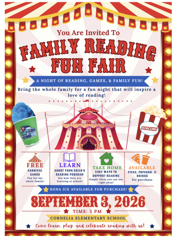 Literacy Night "Reading Fun Fair" Thursday, September 3; 5:00 – 6:30pm