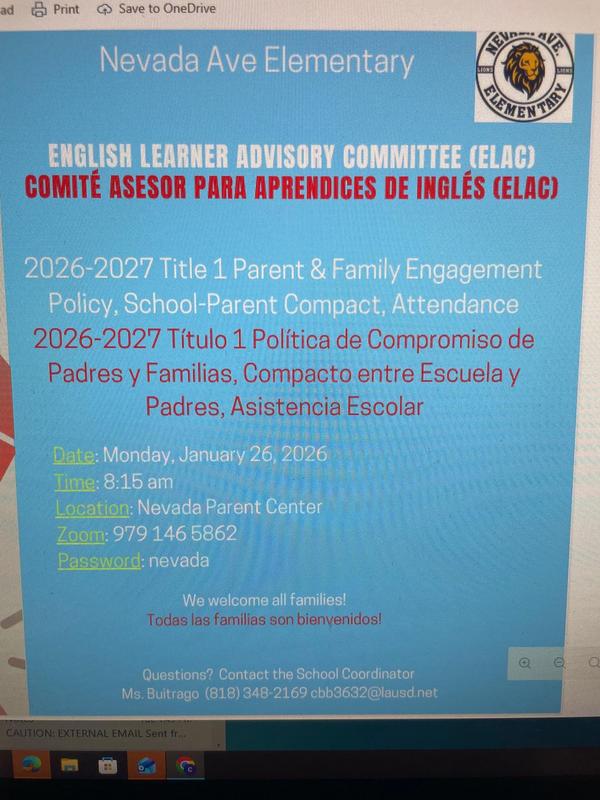 Join us on Monday, January 26, 2026 at 8:15 am for the Title 1 Parent & Family Engagement!  Únase a nosotros el lunes 26 de enero de 2026 a las 8:15 a. m. para el evento de participación de padres y familias del Programa Título 1.