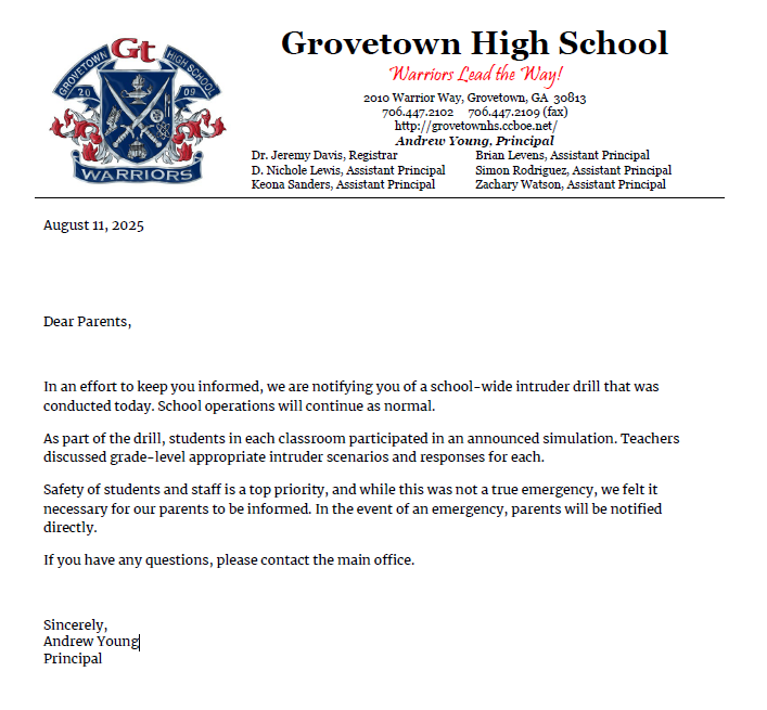 Parent Notification letter image