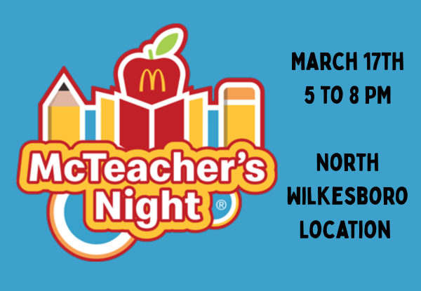 McTeacher's Night is March 17th from 5-8pm - North Wilkesboro location