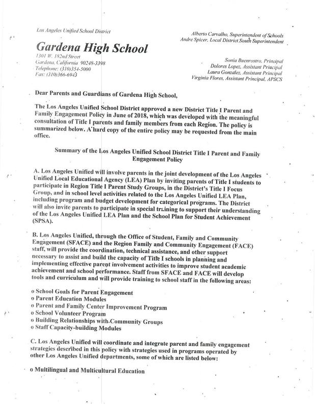 District Title I Parent and Family Engagement Policy/Politica Title I Para La Involucracion de los Padres y La Familia Featured Photo